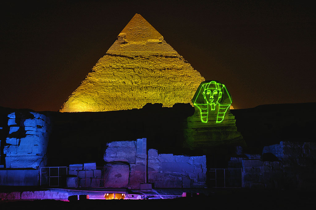  The Sphinx gets a dose of brilliant laser light. 