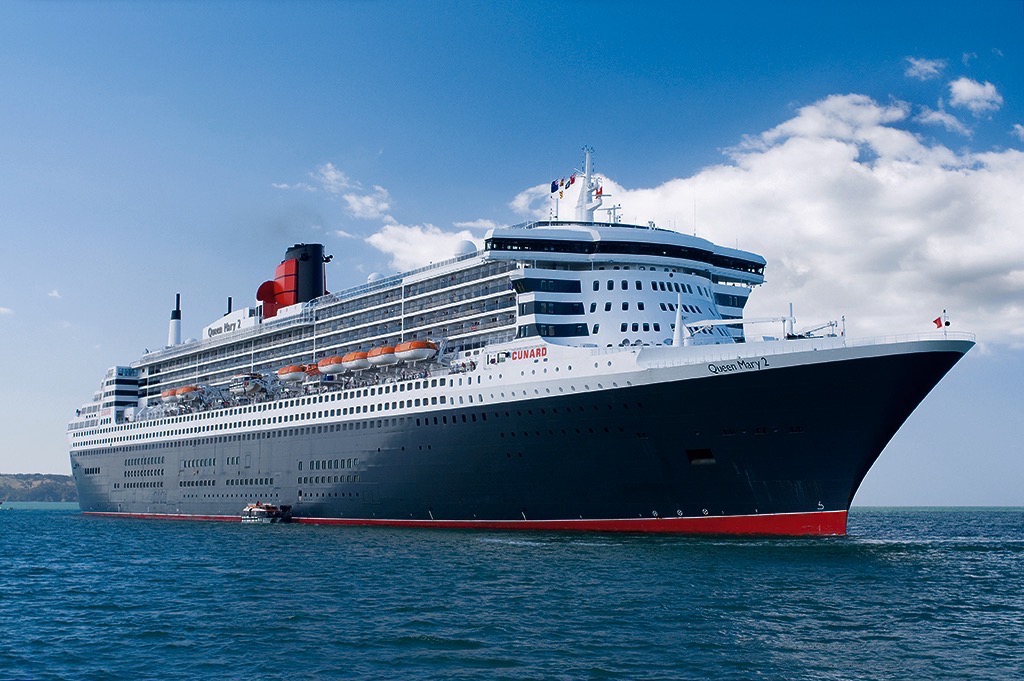  Queen Mary 2 at anchor, Bay of Islands, New Zealand. 